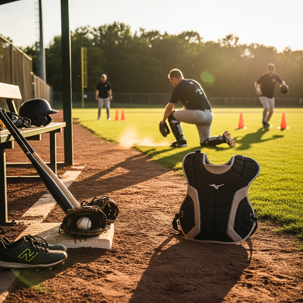 Generate an eye-catching, high-quality featured image for a blog post about: Mizuno Catchers Chest P