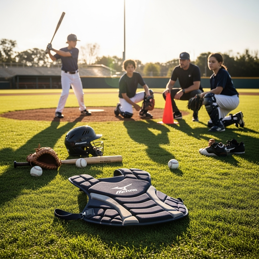 Generate an eye-catching, high-quality featured image for a blog post about: Mizuno Catchers Chest P