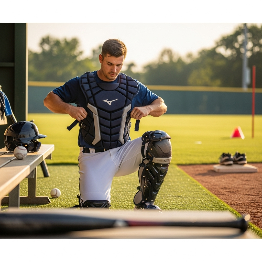 Generate an eye-catching, high-quality featured image for a blog post about: Mizuno Catchers Chest P